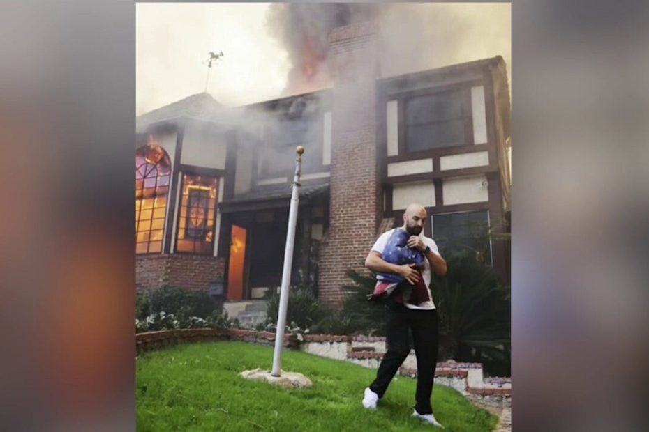 Russian man saves American flag outside burning home in Altadena, California