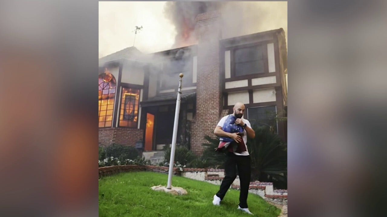 Russian man saves American flag outside burning home in Altadena, California