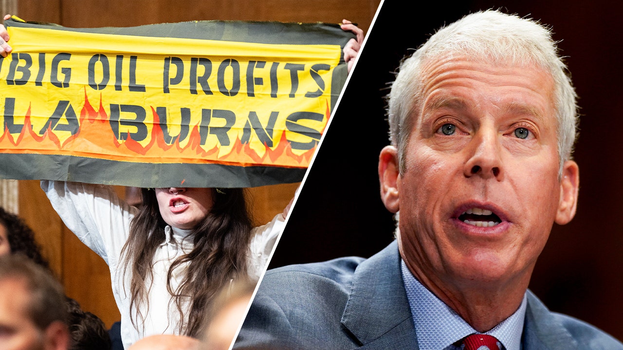 Trump energy nominees heckled by climate protesters and mocked by Democrats