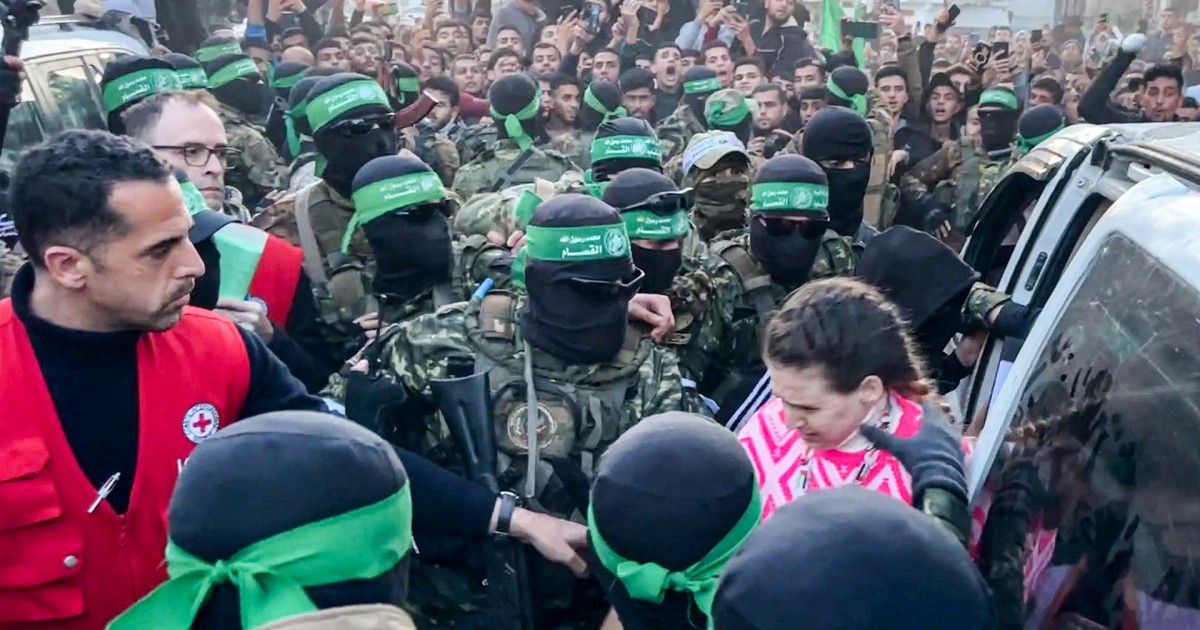 Video shows the moment Hamas hands over female hostage to Red Cross
