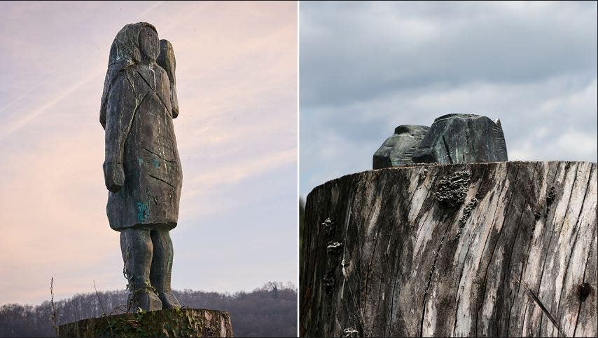Melania Trump statue exposed to his ankle and stole from his Slovenian hometown