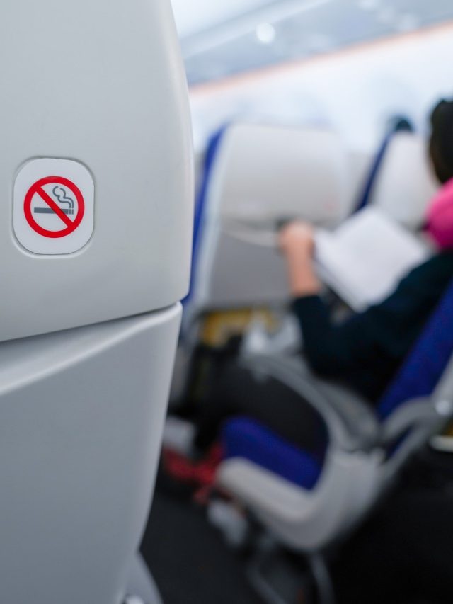 Traveler asks flight attendant if he knows if the passenger smokes in the airplane bathroom